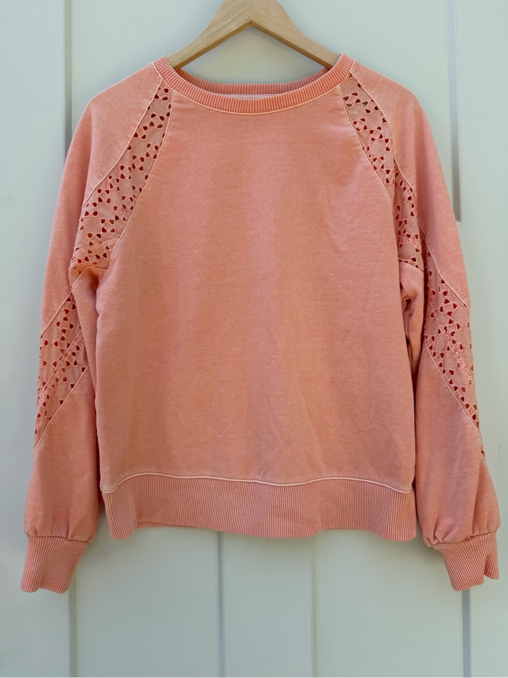 Maurices Peach Pink Eyelet Sleeve Crewneck Sweatshirt- Small Cottagecore